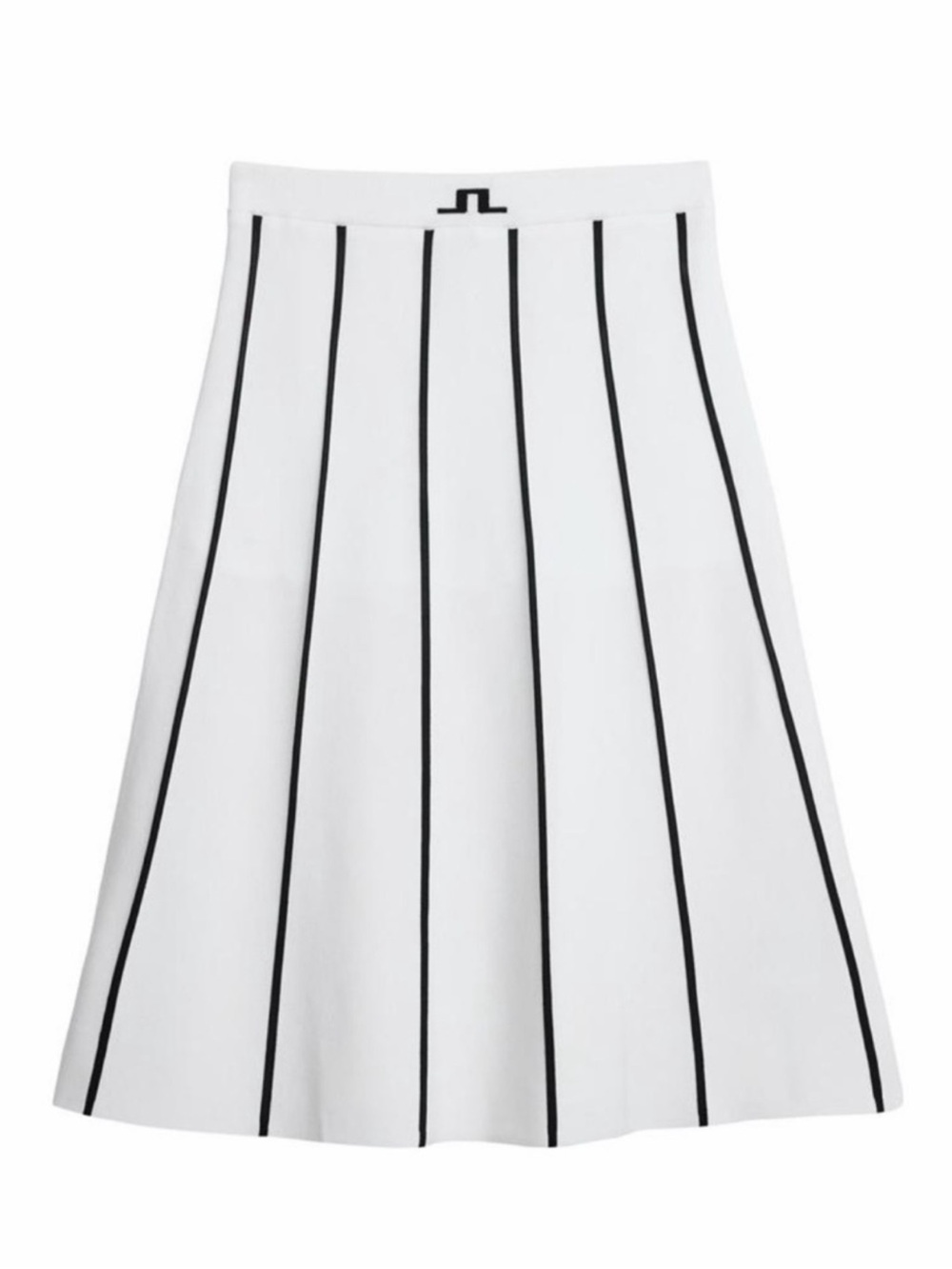 Women's White A-Line Skirt with Black Vertical Stripes
